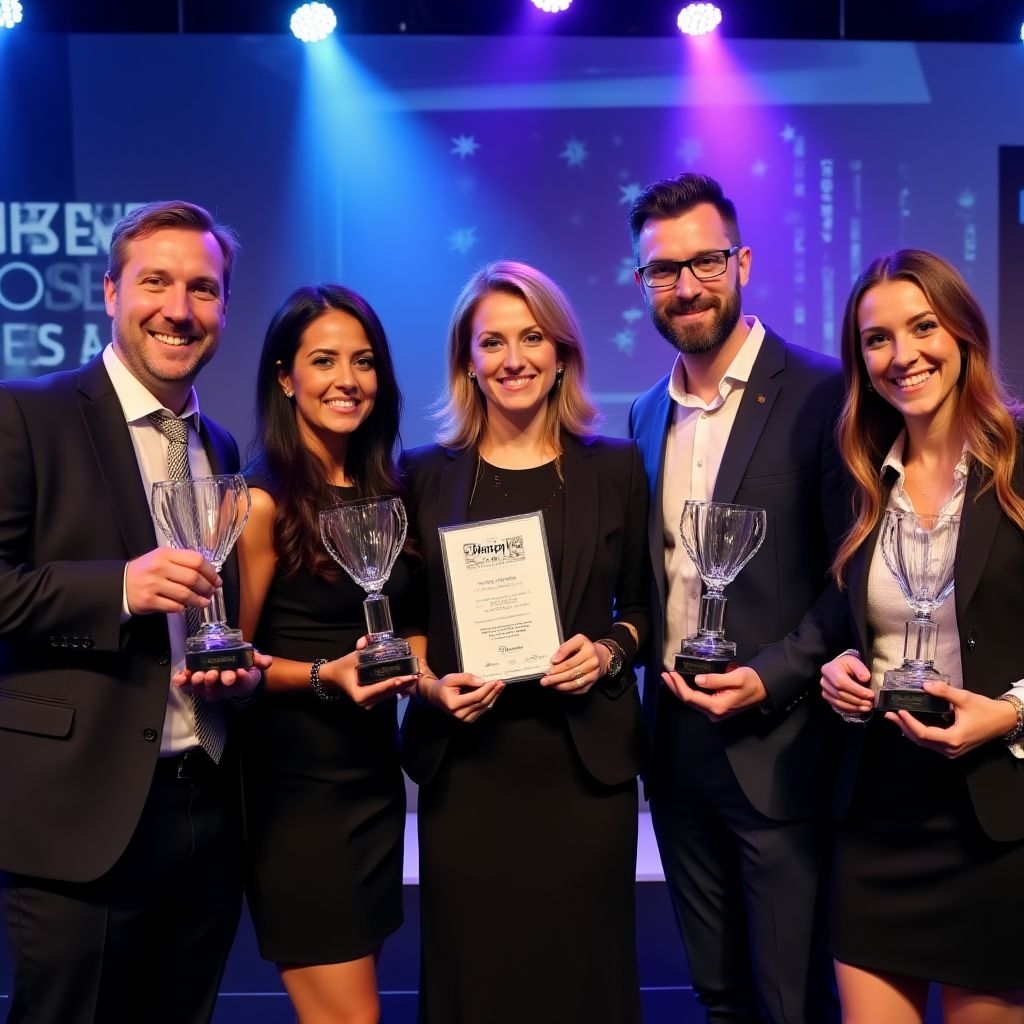 Equipo recibiendo premios